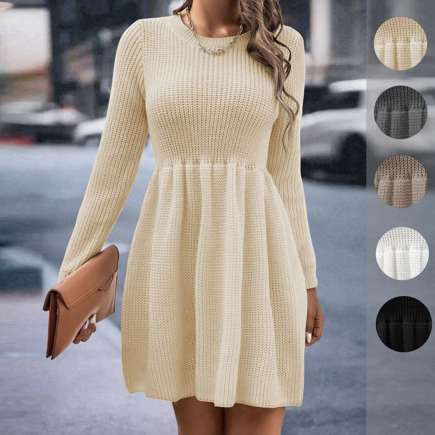women's wear 2024 Autumn Winter Women's Solid Color Doll Sweater Dress Women