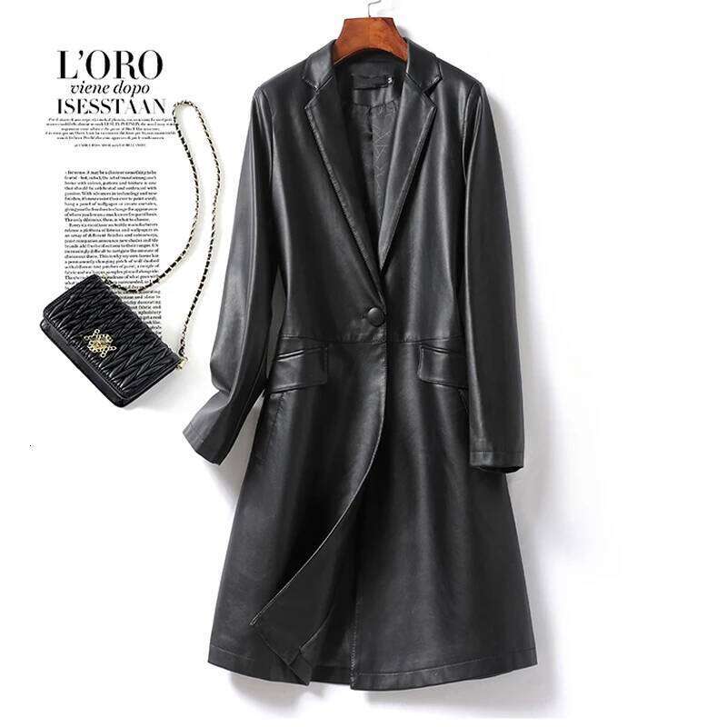 Sheepskin Coat Women Midi-length Outwear 2024 Fall Winter Blazer Collar Single Button Ladies Split Leather Trench