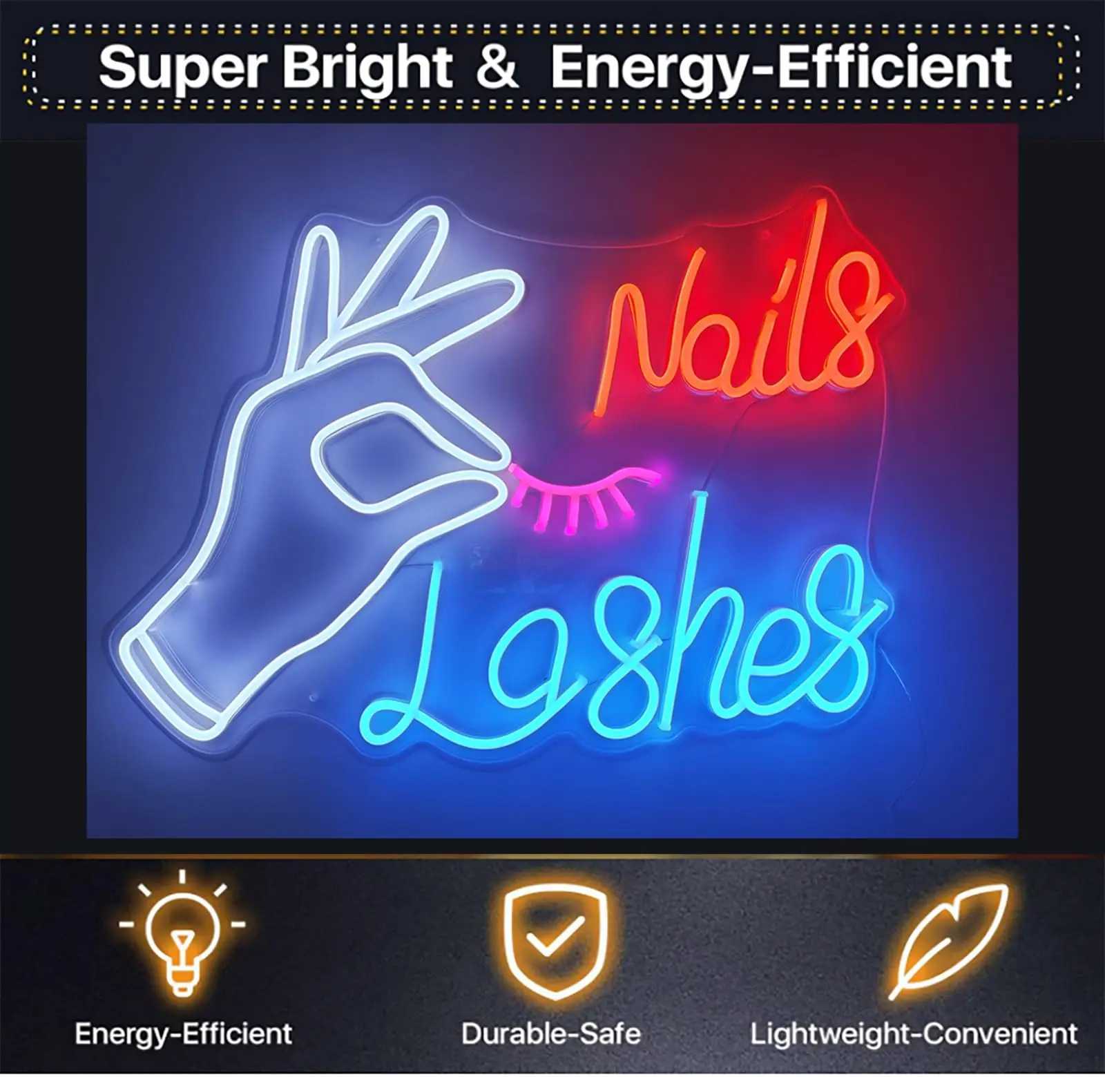 Nails Lashes Neon Sign - Wall Decor Lights for Bedroom Salon Makeup Room Beauty Studio USB PoweredXJ250602