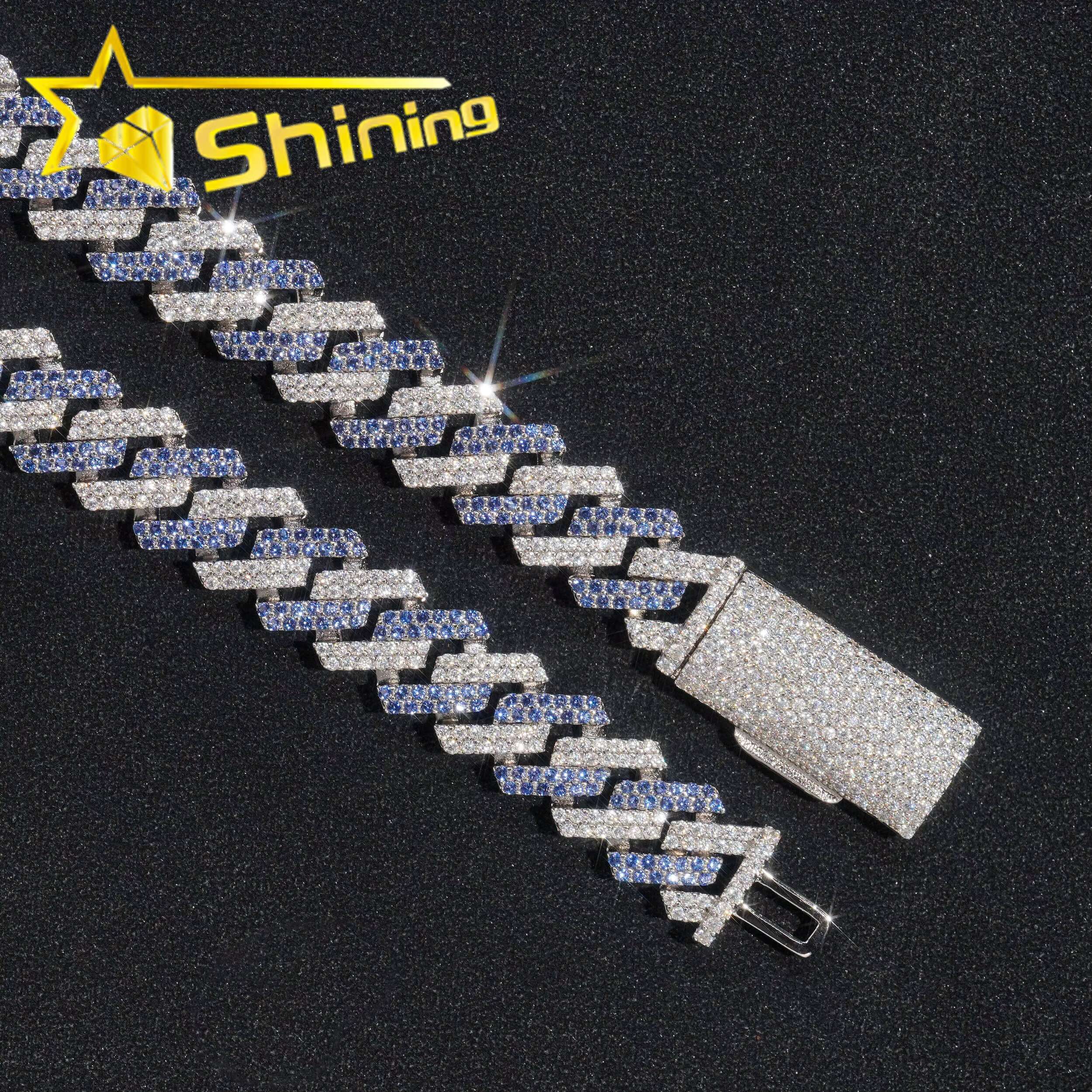 Fine Jewelry Iced Out Hip Hop Chain S925 Gold Plated VVS-FL Moissanite Mixed Synthetic Spinel Blue Fashion Long Chain Necklace