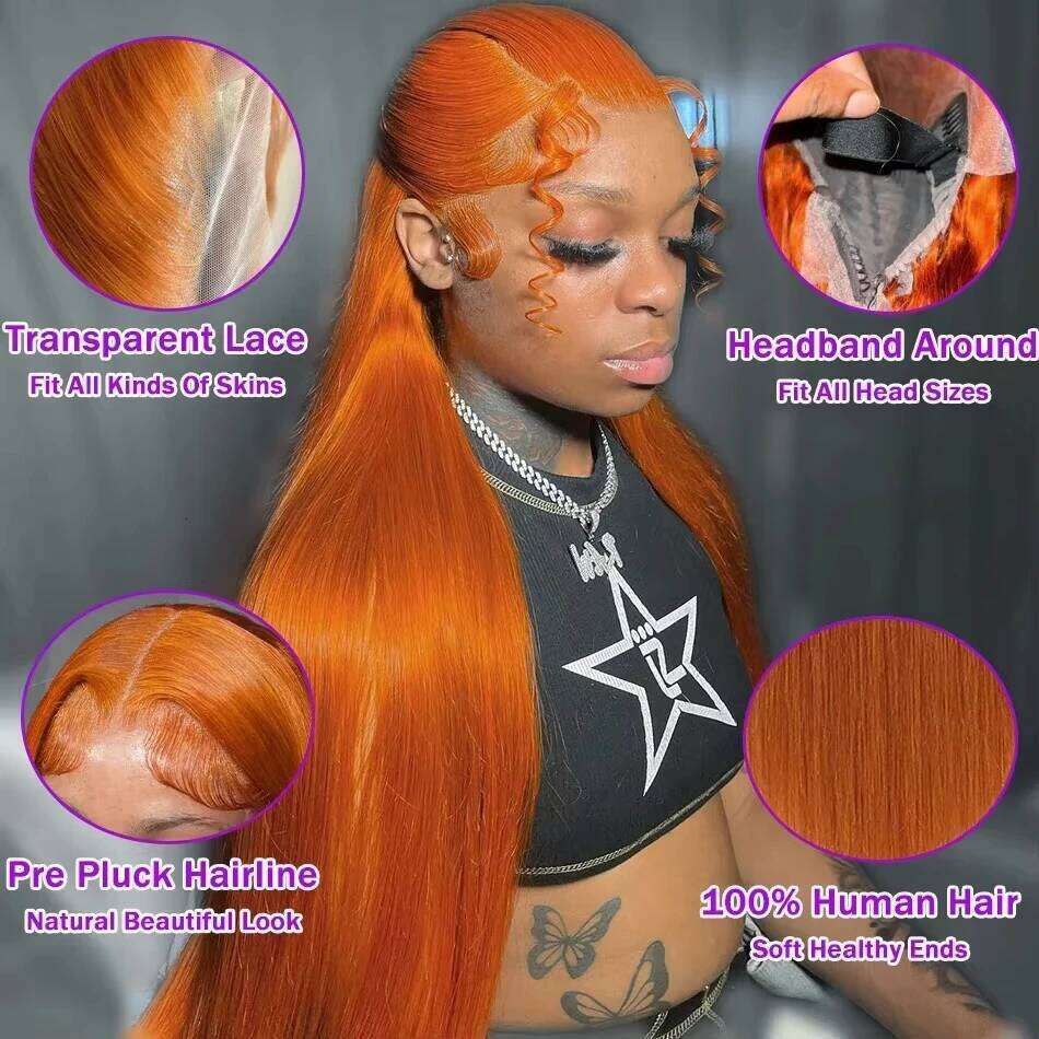SoulGlow Bone Straight Orange Ginger Human Hair 13x6 Hd Lace Frontal Wig For Women #350 Colored Wigs Preplucked Brazi