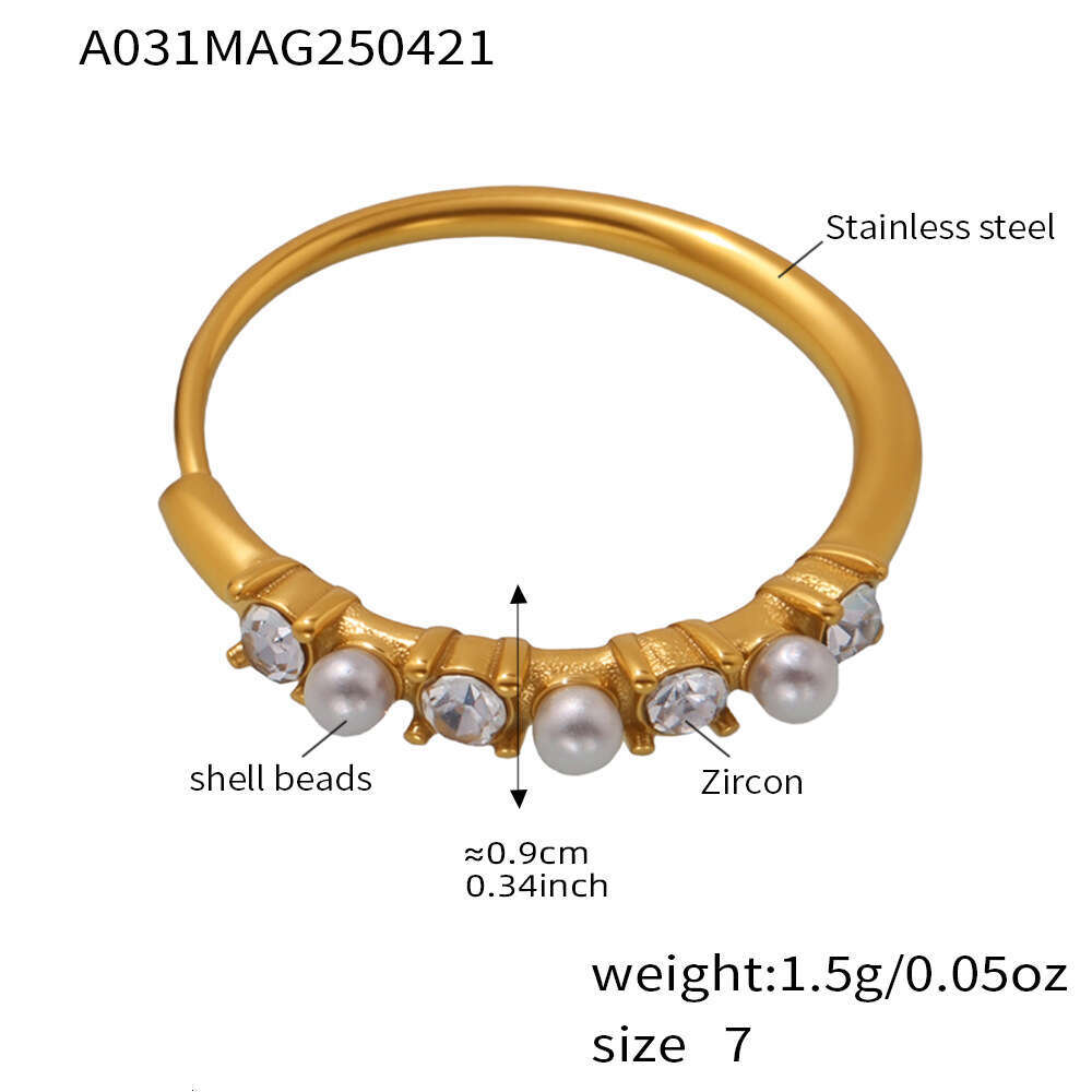 oumika stainless zircon niche shell pearl trendy titanium steel nonfading stackable index finger ring