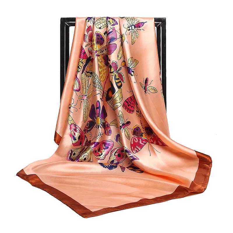 Women Square Silk Scarf 90*90 Satin Spring Summer Scarves Headscarf Luxury Brand Ladies Beach Shawls Wrap Bandana Female Foulard W250602