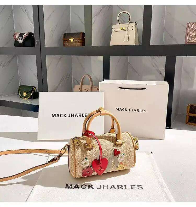 Fashion Appliques Floral Striped Pillow Textured Leather Letter Printing Women Handbag Lady Purse Shoulder Messenger Bag