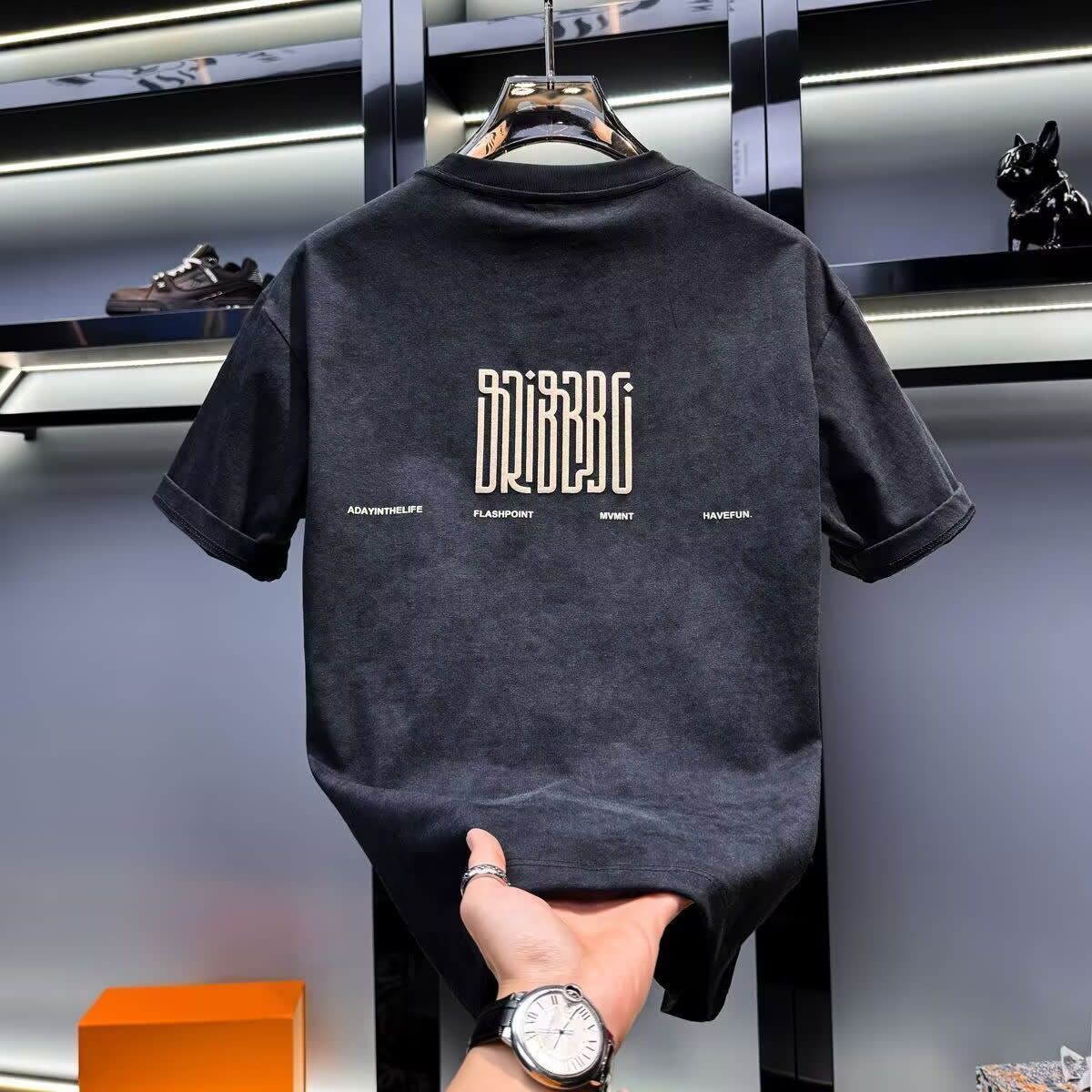 2025 Summer New Men's T-shirt New Summer Trend Gradient Printed Men's Round Neck American Short Sleeve Fashion Versatile Designer Student Ca