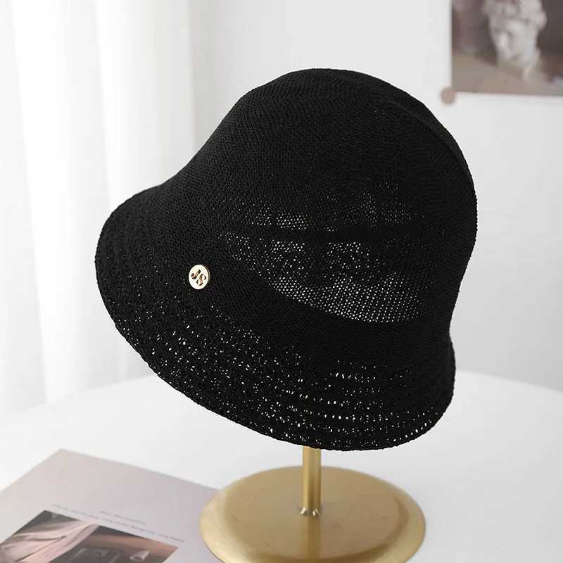 Womens Hollow Out Knitted Bucket Hat Spring Summer Sun Protection With Metal Detail Lightweight Breathable For Beach New W250602