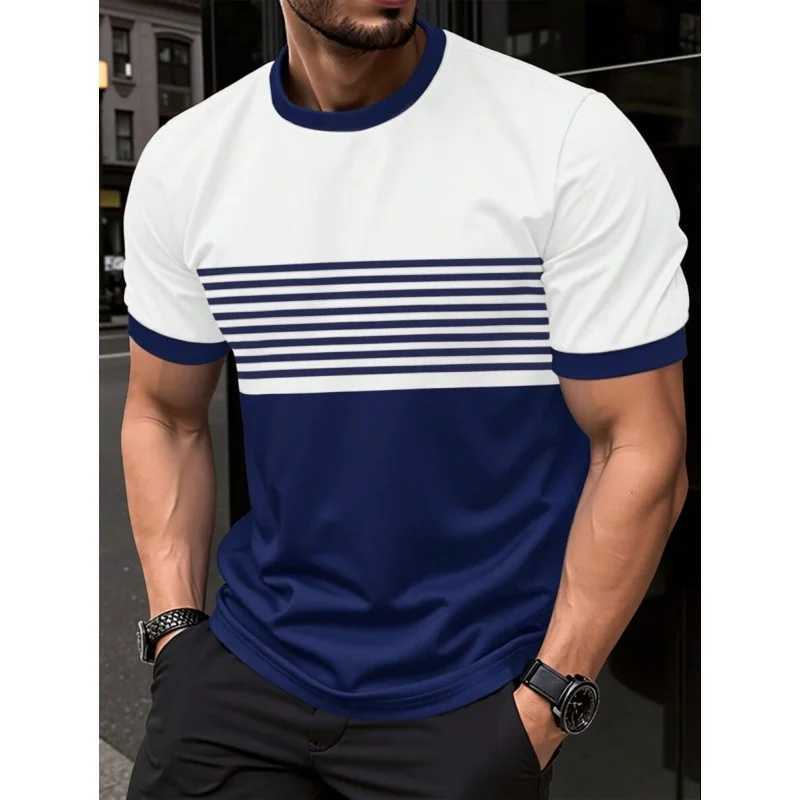 Stripe Splicing Pattern T Shirt For Men Colorful 3D Printed T-Shirts Summer Casual Round Neck Tees Loose Short Sleeve Tops W250603
