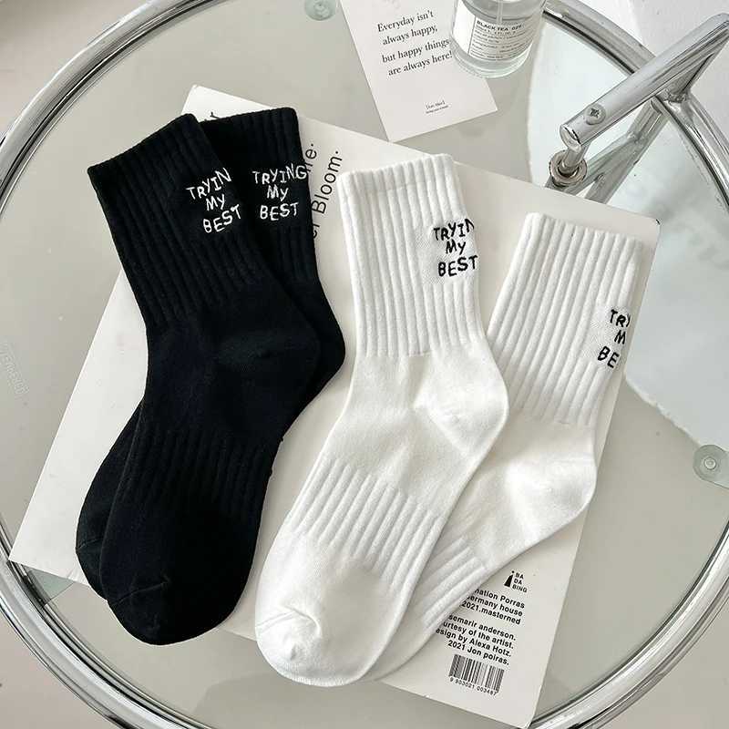 Women Crew Socks New Spring Summer Japanese Style Letter Embroidery Sports Socks Womens Breathable Girls White Socks T250602