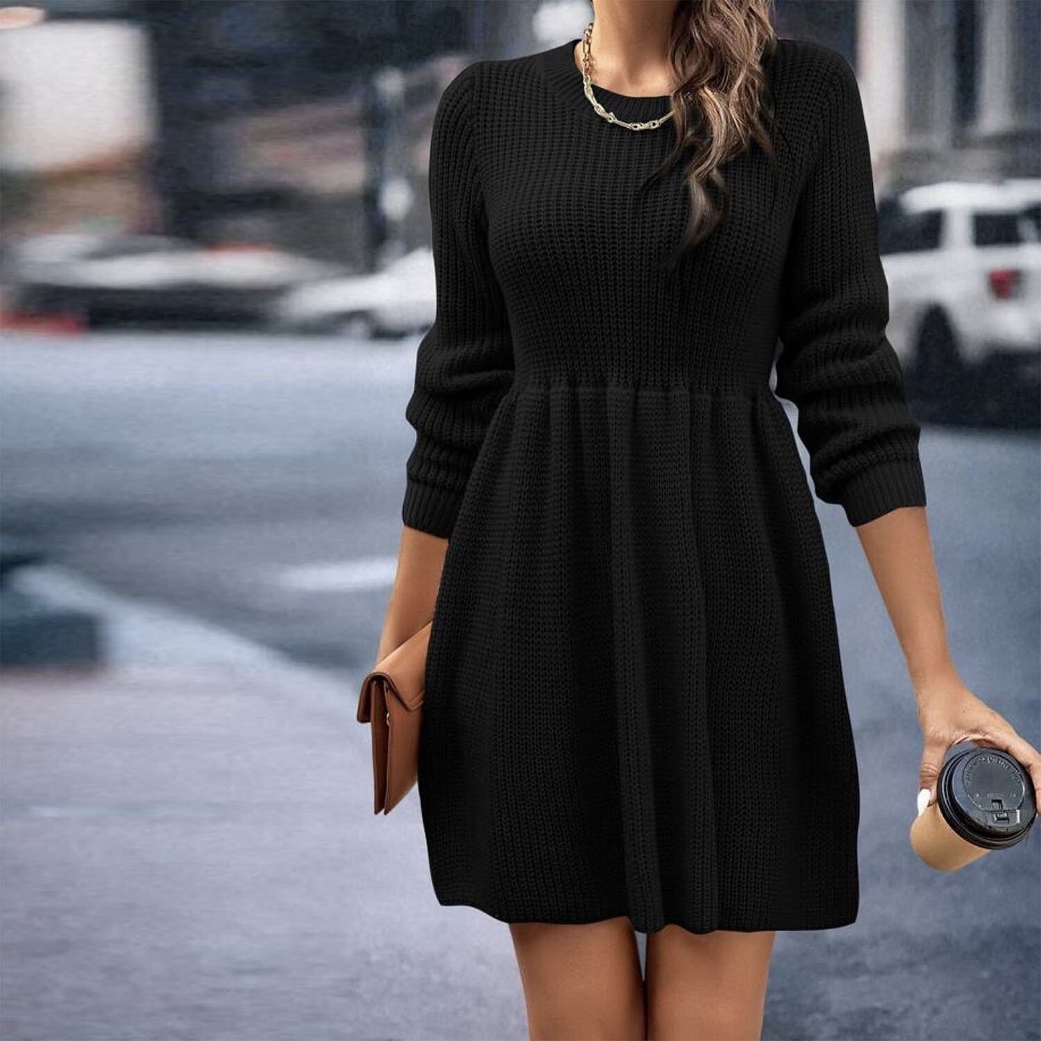 women's wear 2024 Autumn Winter Women's Solid Color Doll Sweater Dress Women