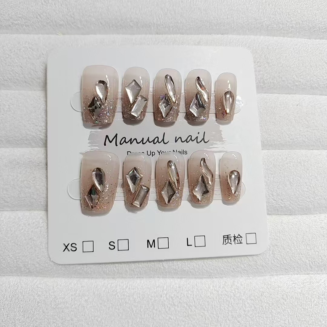 10 of Wearable Nails S172 Glass Short Stiletto High-end Brightening Dia Temperament Romantic Pure Desire Style Explosive Sparkling Nail Pieces ddmythu