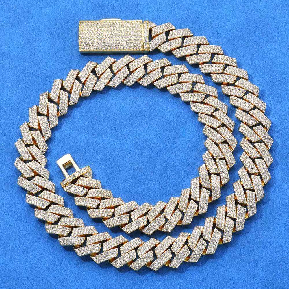 S925 Silver 15mm Moissanite Necklace for Men Three Rows Full Diamonds Hip Hop Rhombus Cuban Chain