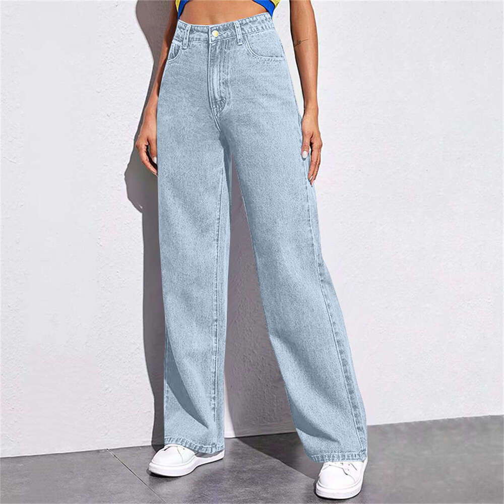 High Waist Wide Leg Jeans For Women New Slim Straight Versatile American Style Draped B5