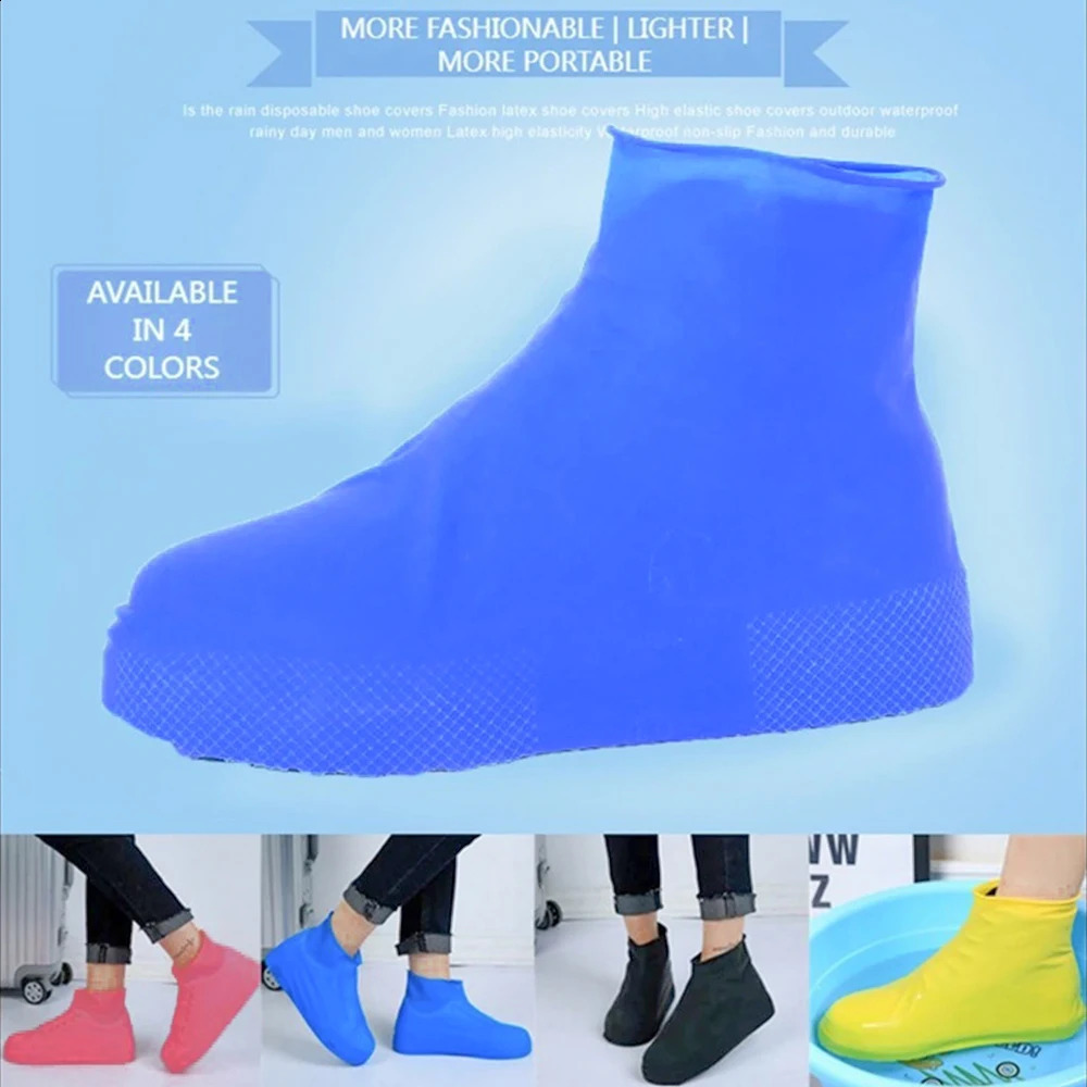 1 Pair Latex WaterProof Shoe Covers Unisex Shoes Protectors Reusable NonSlip Rain Boot Overshoes Walking Accessories 250528