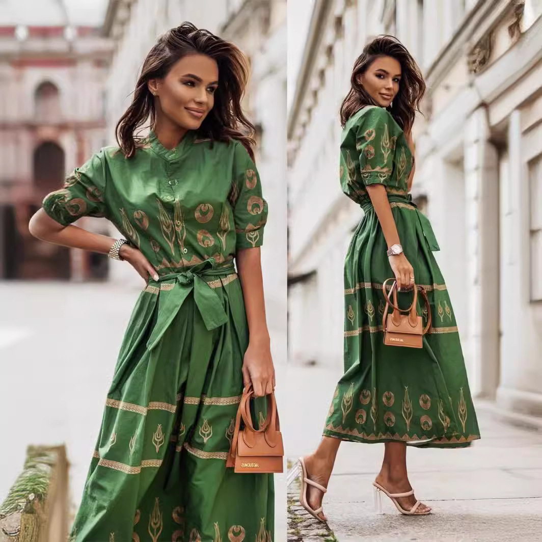 women's wear New Spring Autumn 2023 Women's Printed Tie Waist Dress