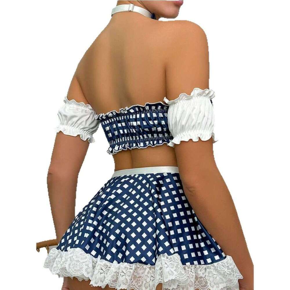 Spell Lingerie Porn Suits New Lingerie Role Play Temptation Two Tone Plaid Female Maid Uniform Sexy Set For Women Sexy Lingerie
