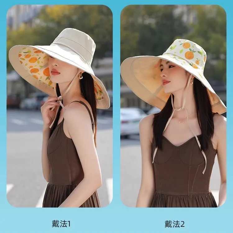 18CM Oversized Brim Face Covering Reversible Bucket Hat Womens Summer Korean Version Sunshade Sunscreen UV Protection Sun Hat W250602