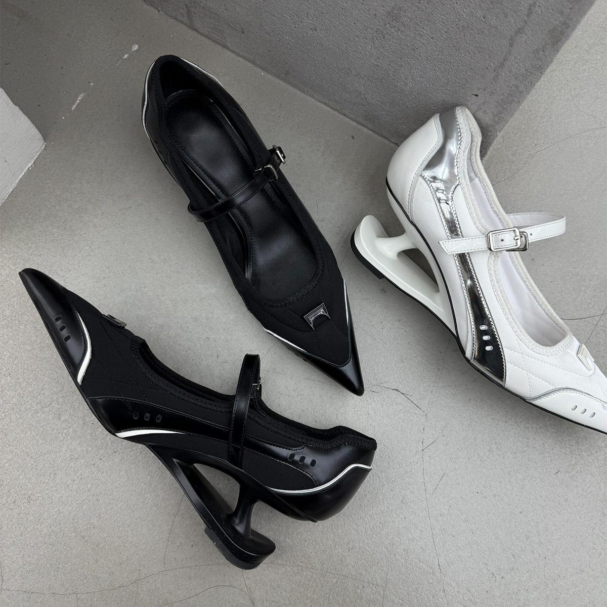 Niche Design Pointed Toe Unique Heel Women's High Heels Ballet Sports Style Shallow Mouth Mary Jane Shoes