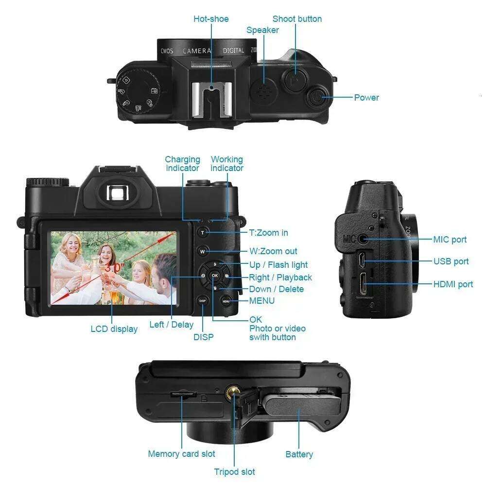 R10 4K Digital For Photography and Video Auto focus Anti-Shake 48MP Compact Vlogging Camera 3''180°Flip Screen with Flash