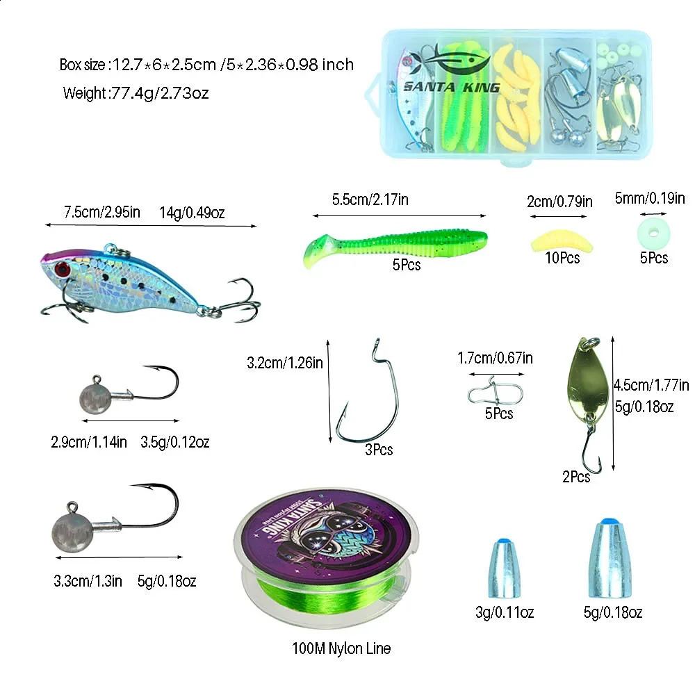 Santa King Fishing Rod Reel Combo Full Kits With Telescopic And Spinning Baits Hooks Travel Pole Set 250530