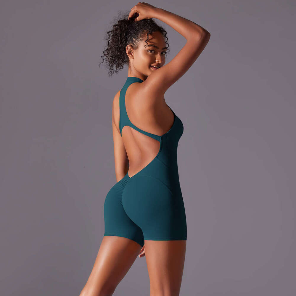 High intensity exercise back yoga suit, quick drying pleated hip lifting tight fitting zipper nude fiess jumpsuit, 2025 new casual versatile fashion c