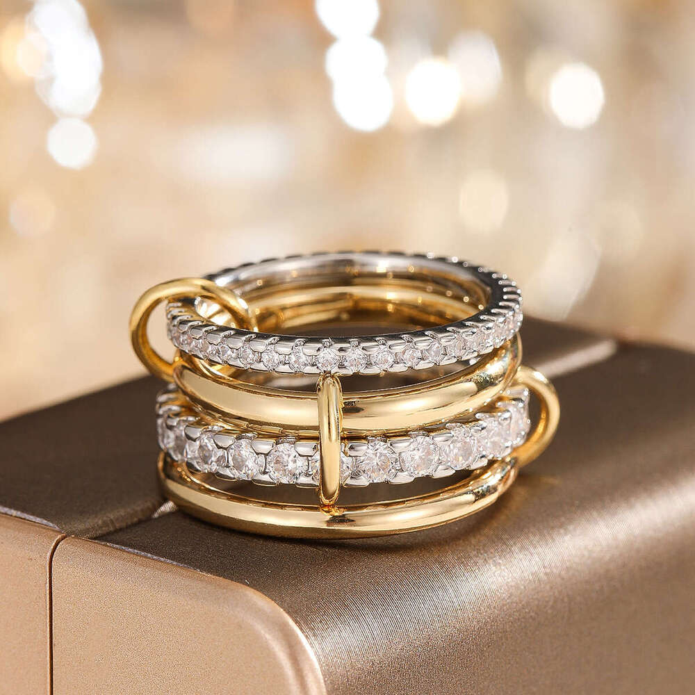Copper + Zircon New 4 Circle Set Versatile Creative Personality Niche Design Women's Ring