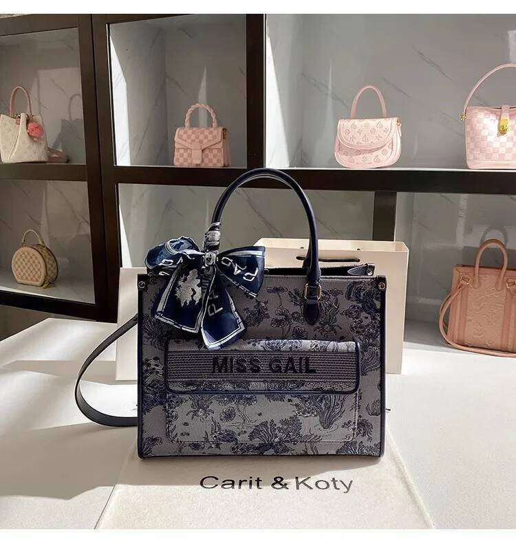 High Quality Embroidery Floral Casual Tote Textured Leather Large Capacity Fashion Women's Handbag Shoulder Messenger Bag