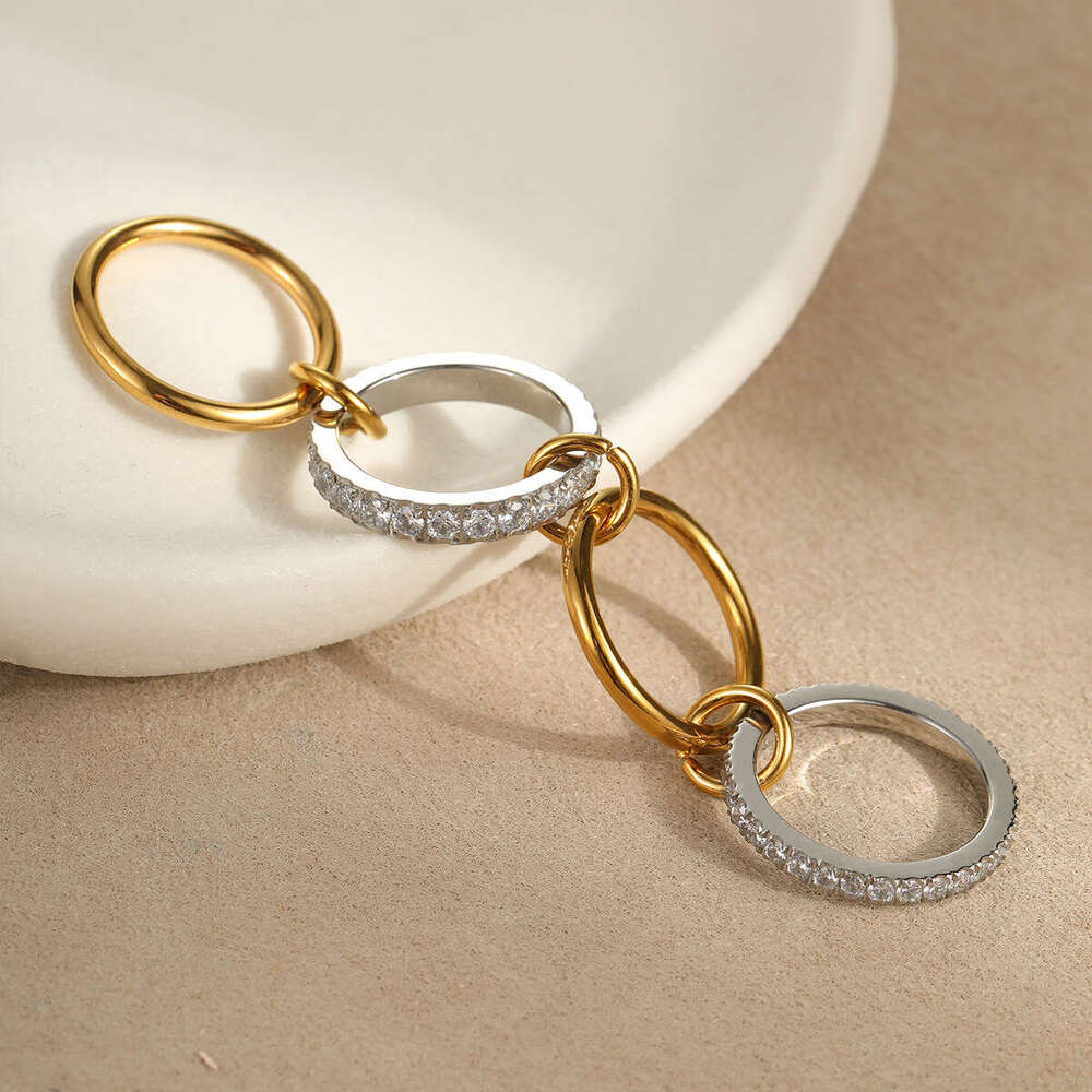Multi-layer Stacking Metal Texture INS Style Fashion Stainless Steel Gold-plated Personality Rings