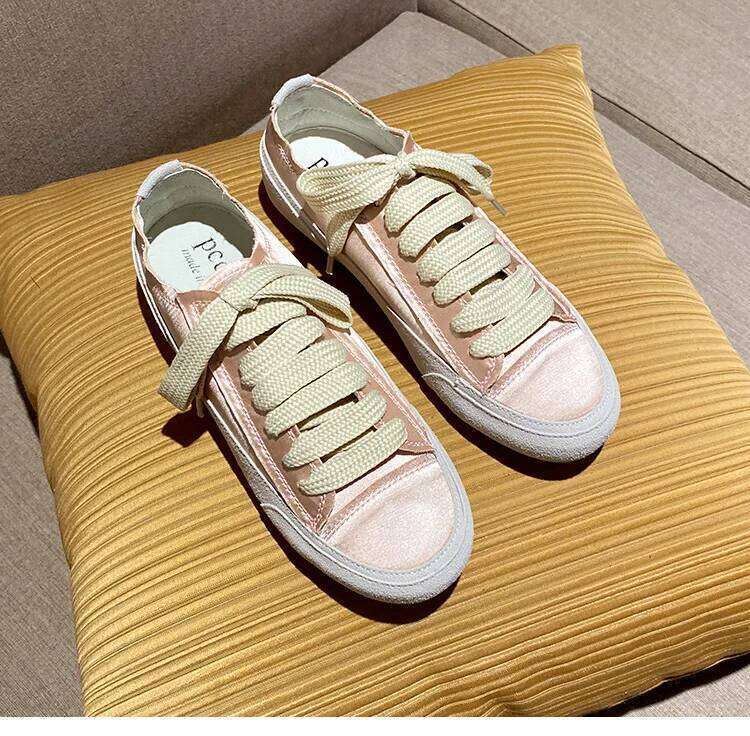 Satin White Flats Shoes New Fashion Canvas Casual Sneakers For Women