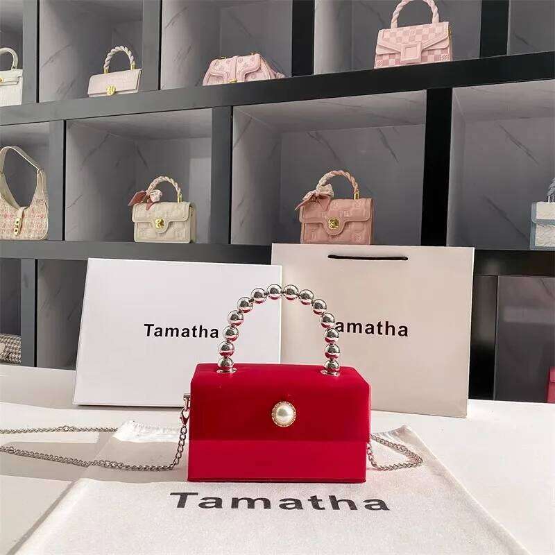 High Quality Women Handbag Satin Square Box Beads Beaded Handheld Evening Wedding Party Clutch Purse Crossbody Bag