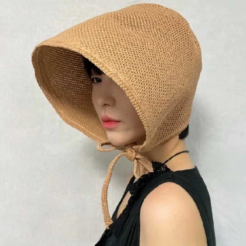 Korean Ins Solid Color Casual Versatile Cotton and Linen Loli Hat Spring and Summer French Flat Top Big Brim Bucket Hats Women W250602