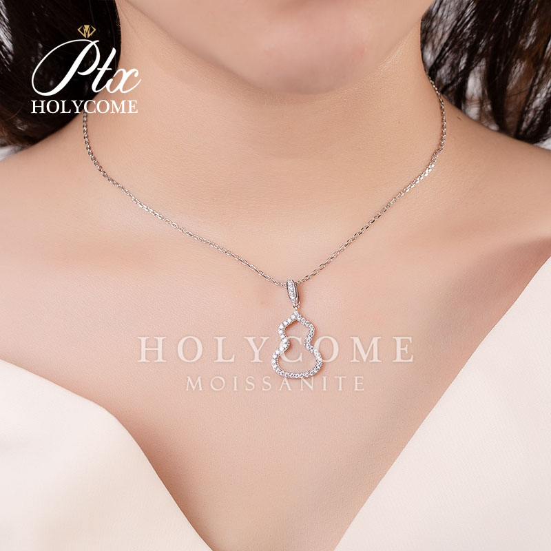 Fashion 925 Silver Moissanite Pendant Necklace 18K White Gold Plated Gourd Shape Fine Jewelry Moissanite Diamond Pendant Necklace for Women