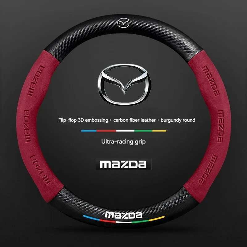 For Mazda 3 5 6 SKYACTIV Axela Atenza CX30 CX5 CX8 CX9 MX5 RX8 RX7 BT50 Carbon fiber Suede Car Steering Wheel Cover Accessories R250603