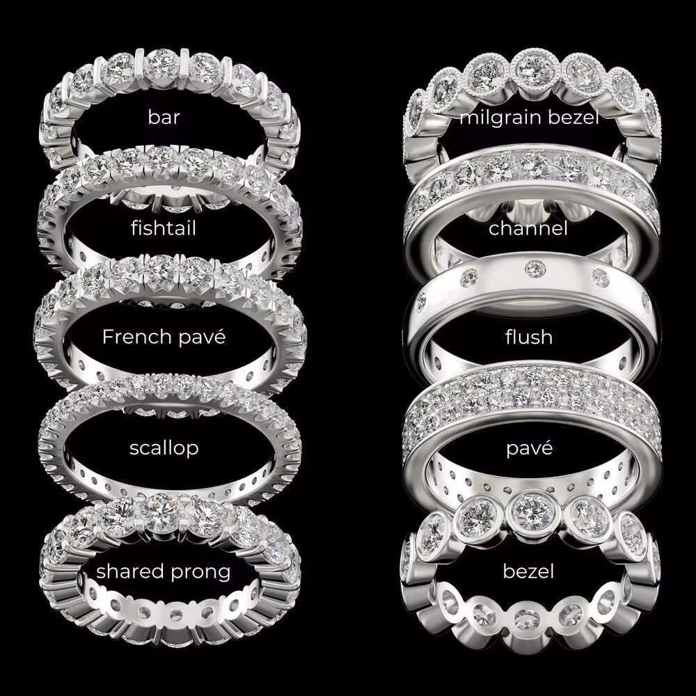 Elegant 925 Silver Gold Plated Women Jewelry Fully Iced Out Classic Oval Cut Eternity Moissanite Diamond Band Ring