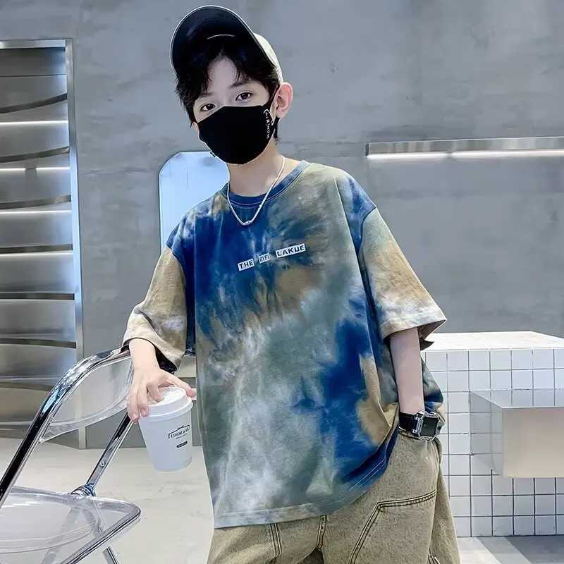 Summer Large Size Streetwear Kids Clothes Boys Girls Personality Camouflage Tie Dye T Shirt Tops Childrens O-neck Short Sleeve T250603