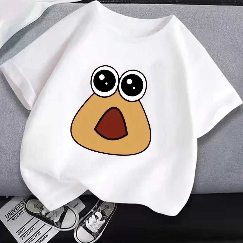 My Pet Alien Pou Summer Cute Anime Cotton Tops for Girls Boys Comfortable Childrens Clothing Popular Fashion Leisure Style TeeT250603