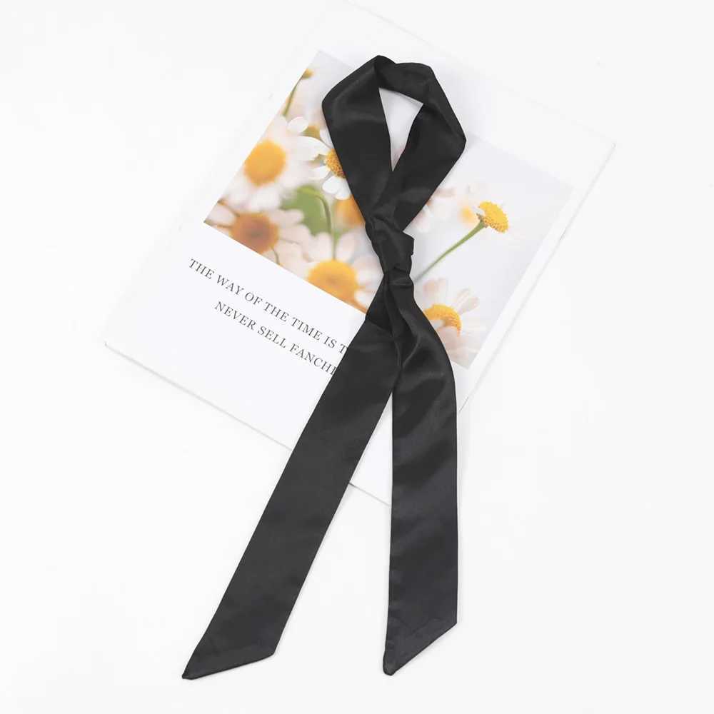 1PC Women Narrow short Scarf 100x4cm Solid Color Chiffon Silk Rubber Black Bag Ribbon Headbands Choker Streamer Lady Accessories W250602