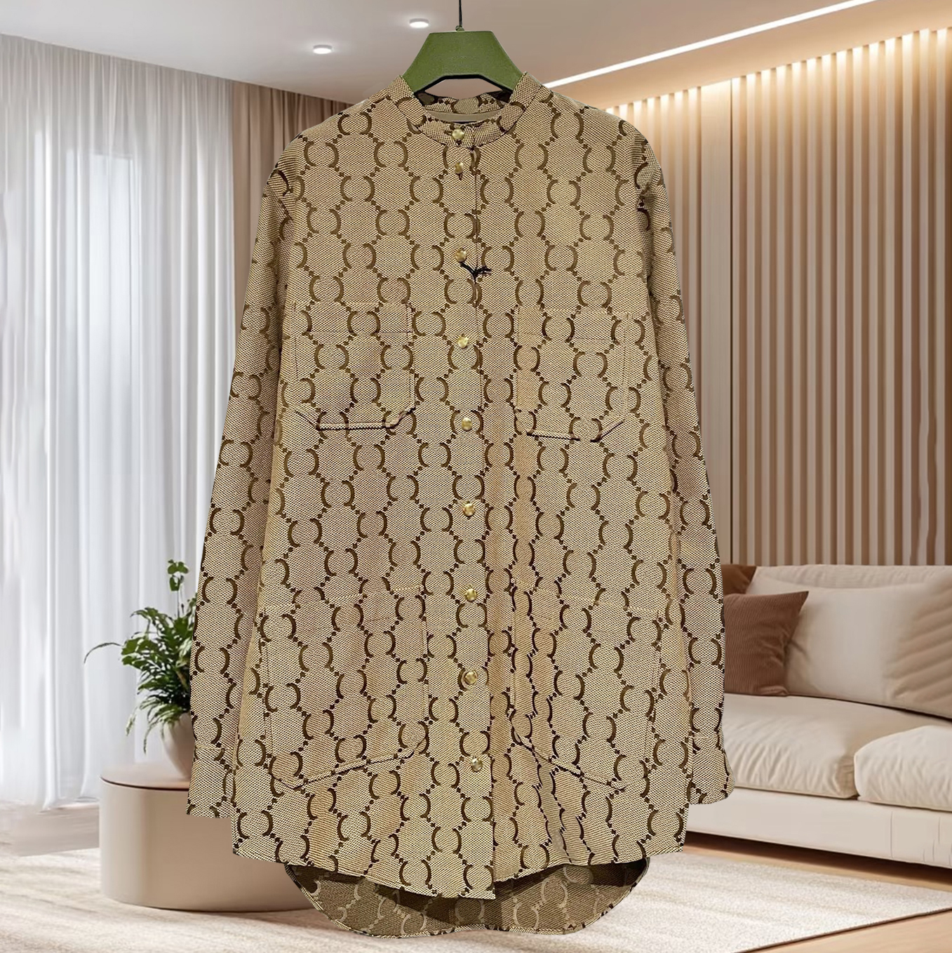 High quality designer women's clothing, women's shirts, fashionable classic jacquard shirts, women's casual shirts, autumn single breasted tops