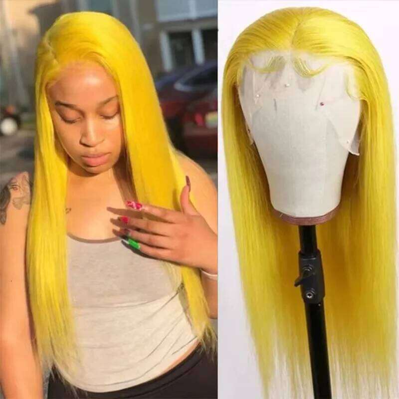 32Inch Light Yellow Front Human 13x4 Raw Straight Transparent Lace 13x6 Wig 613 Colored Virgin Hair Wigs For Women