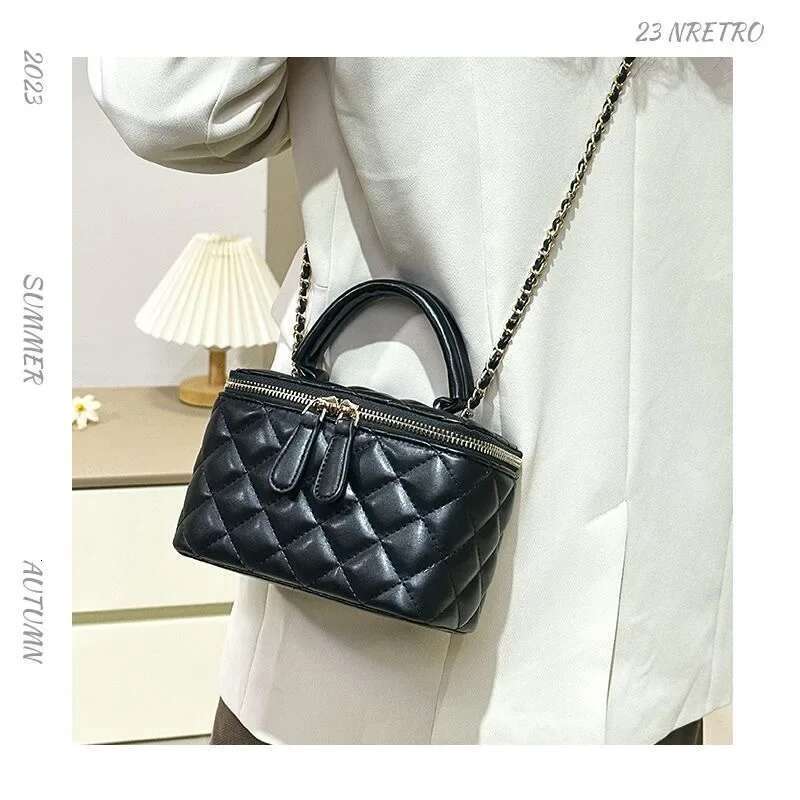 Mini Square Tweed Style Box Chain True Leather 2022 New Women's Crossbody Summer Bag Soft Fashion Wristlet