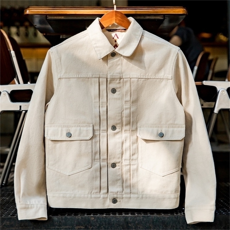 Maden Retro White Jeans Jacket Men Cotton Denim Coat Slim Fit Outwear Fashion Streetwear Quality Vintage Men's Clothing 250519CJ