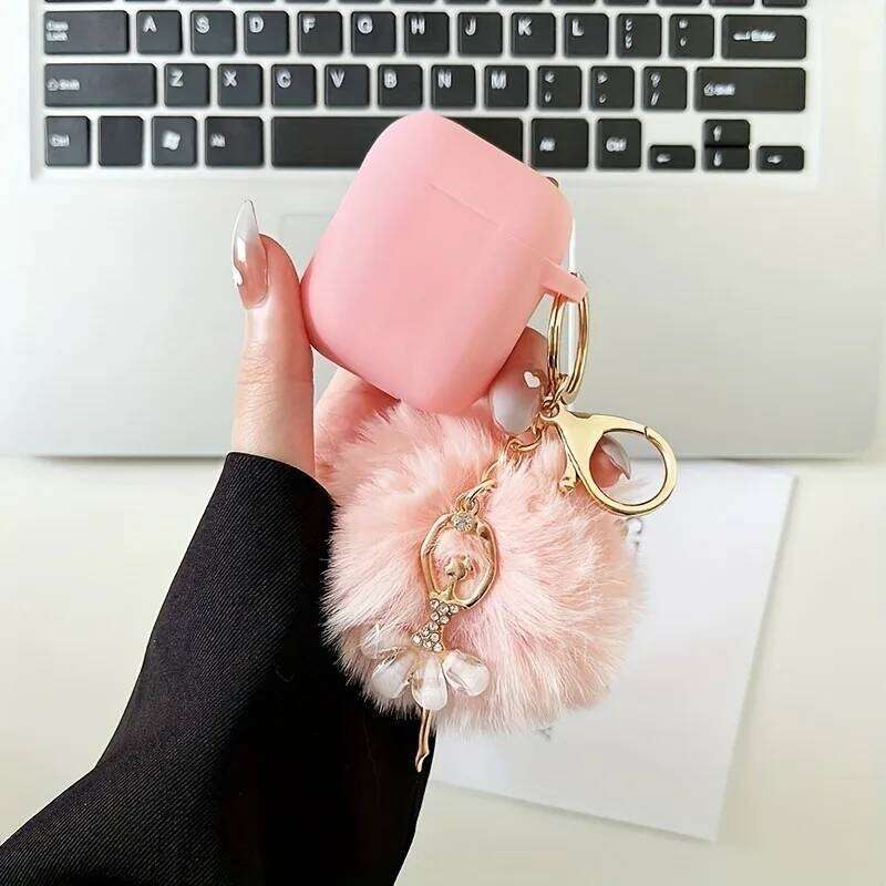 3/4 Earphone Soft TPU Ballet Pendant Cover With Circular Plush Keychain For Pro/Pro2 Protective Case
