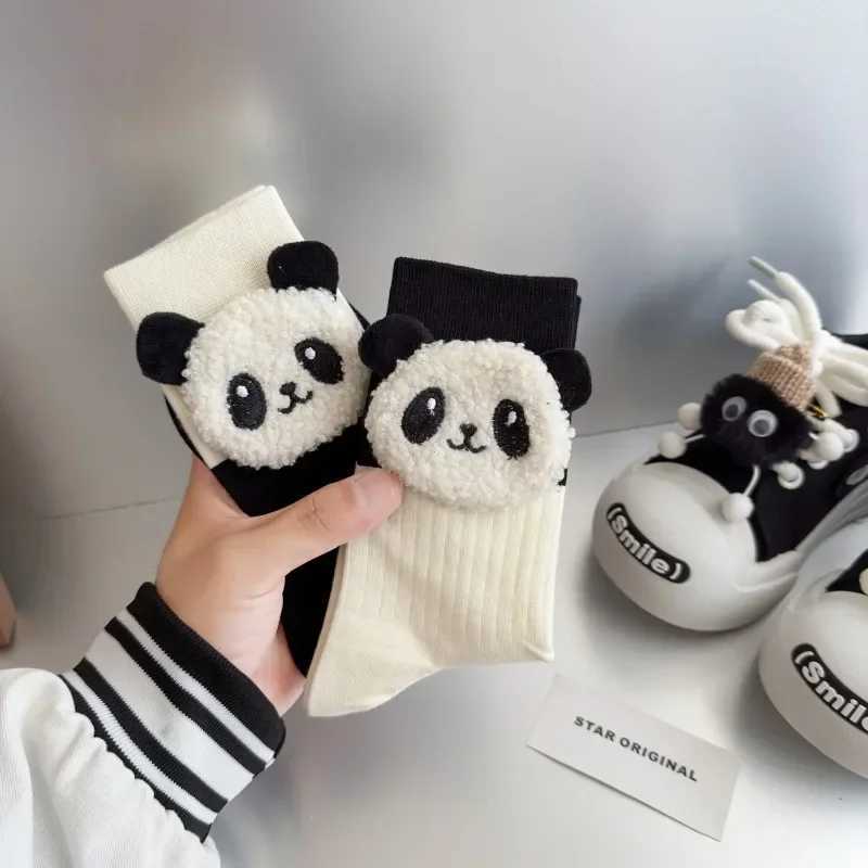 Pure Cotton Cute Socks Designer Panda Women Socks Kawaii Funny Black White Middle Tube Socks T250602