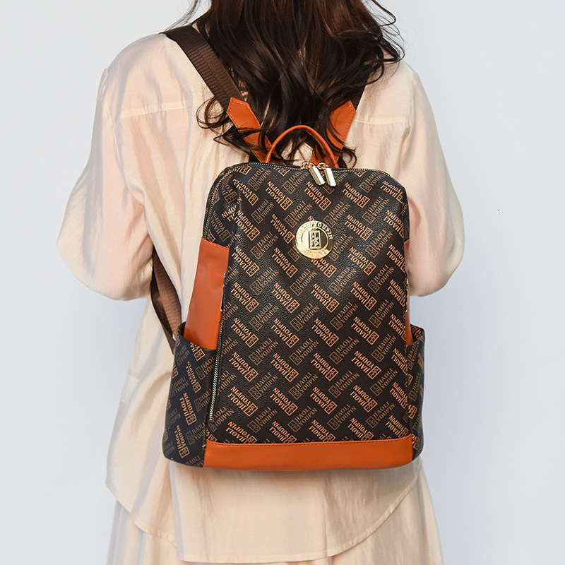 Free Shipping Outdoors Backpack Designer Bag Fashion Printed Letter Bag Round Buckle Retro Casual Crossbody Shoulder Bag PU Student School Bag