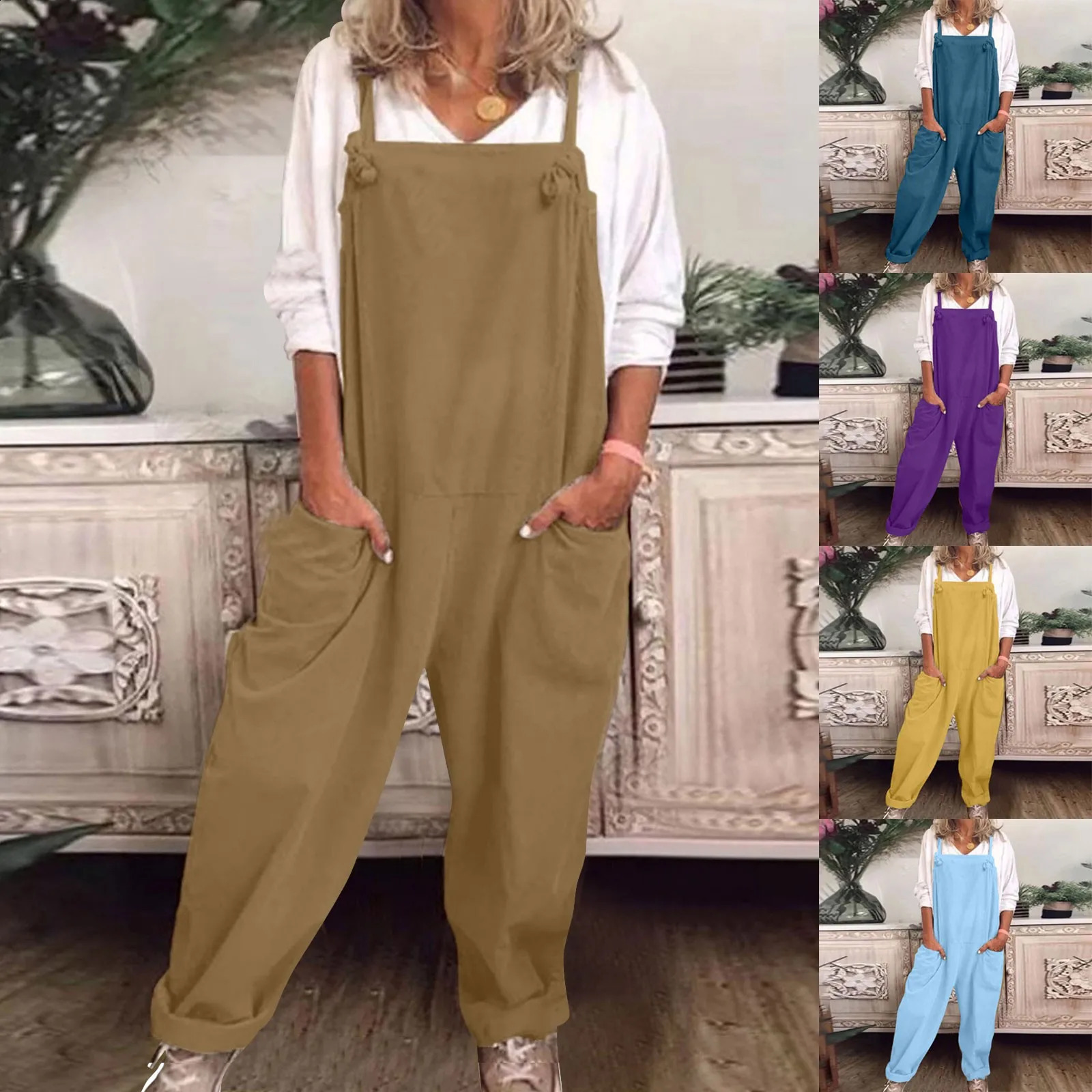 Womens Plus Size Overalls Casual Loose Dungarees Romper Baggy Playsuit Jumpsuit Female Casual Sport Workout Zipper Jumpsuit 250530