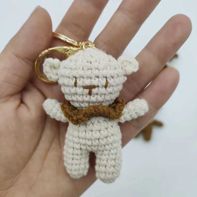 Cute Small Bear Couple Keychains Unique Knitting Cartoon Doll Funny Keyrings For Two Kawaii Crochet Keychain Keys Bag PendantXJ250602