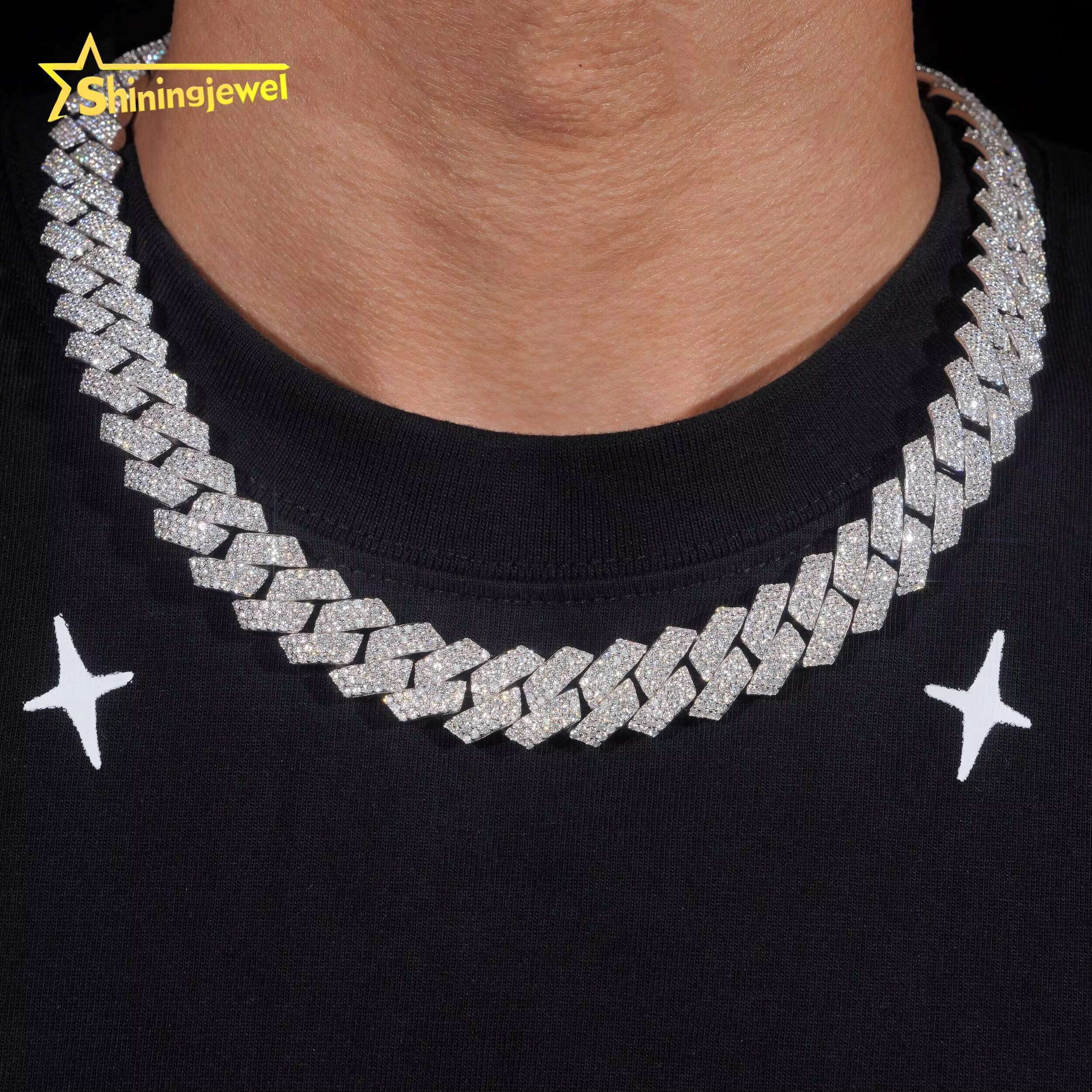 New Design 925 Silver 15MM Cuban Link Moissanite Hip Hop Jewelry Iced Out Men Fashion Long Necklace Cuban Link Chain