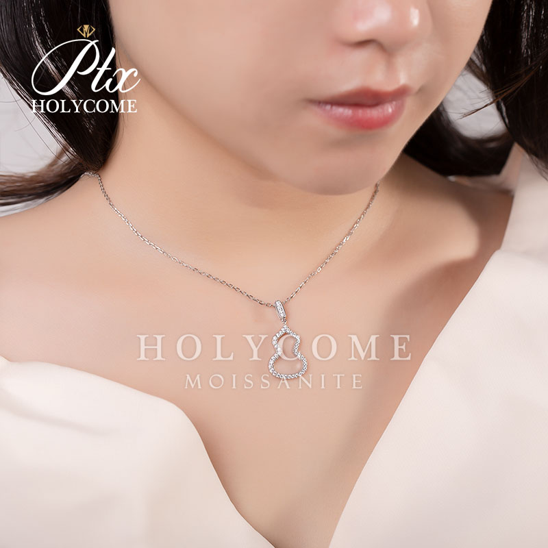 Fashion 925 Silver Moissanite Pendant Necklace 18K White Gold Plated Gourd Shape Fine Jewelry Moissanite Diamond Pendant Necklace for Women