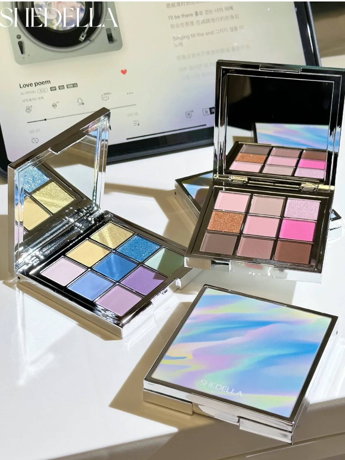Shedella 9 Color Eyeshadow Palette aron Matte Pearlescent Glitter Waterproof Lasting Play Blue Smoky Novice Makeup