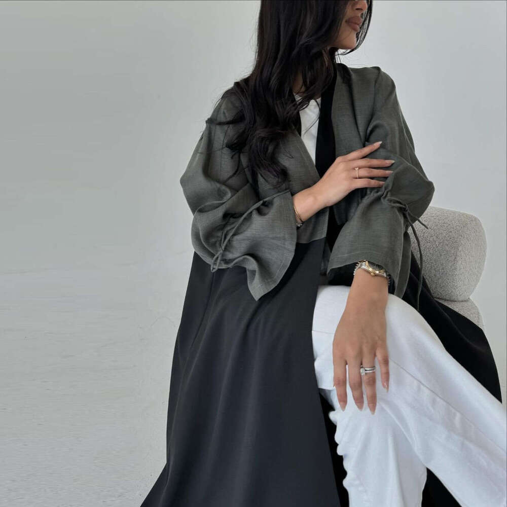 Mq1modest Muslim Patchwork Fashion Cuff Drawstring Abaya Dubai Turkey Robe B5
