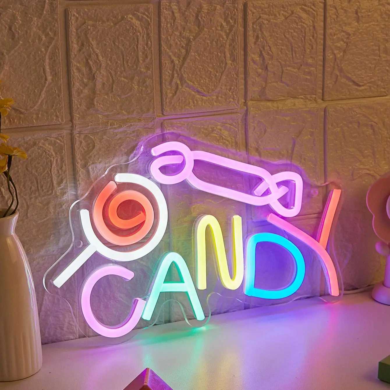 Chi-buy LED Neon Candy USB Powered Neon Signs Night Light 3D Wall Art Game Room Bedroom Living Room Decor Lamp Signs XJ250602